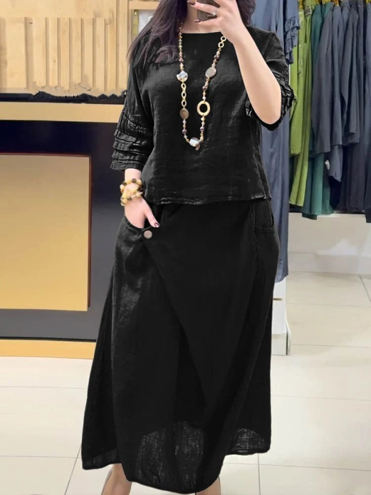 Women's Casual Solid Color Loose Dress Two-piece Suits