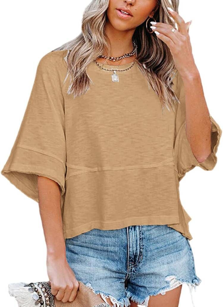 Women's Solid Color Bell Sleeve Casual Loose-fitting Blouses