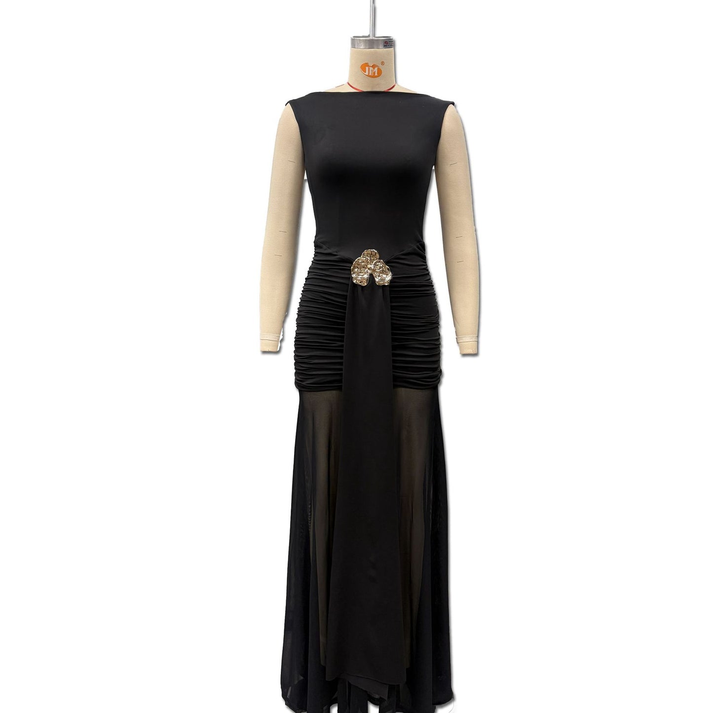 Women's Fashion Solid Color Round Neck Sleeveless Pleated Waist Tight Ribbon Dress