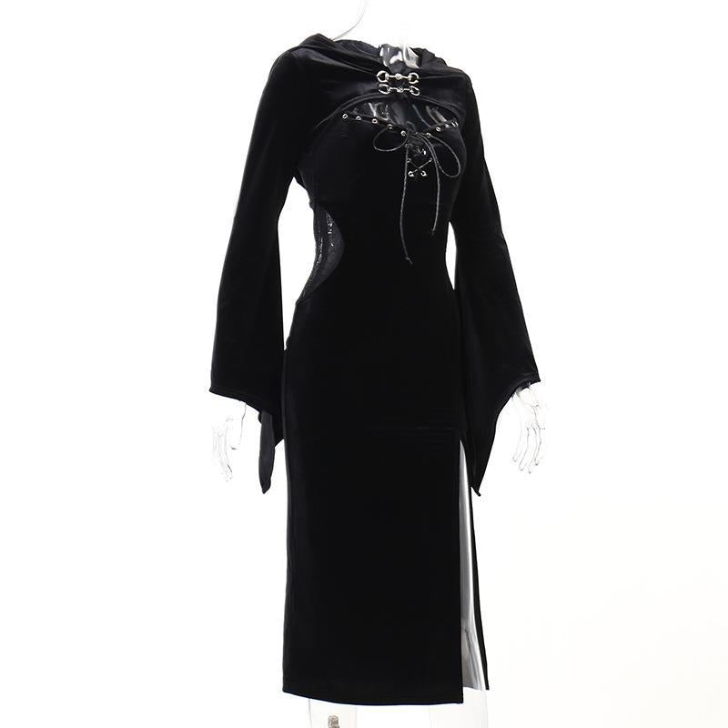 Women's Halloween Dress Hooded Flare Sleeve Spider Dresses