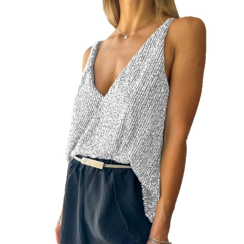 Outer Wear Camisole Sexy Shiny Sleeveless Tops
