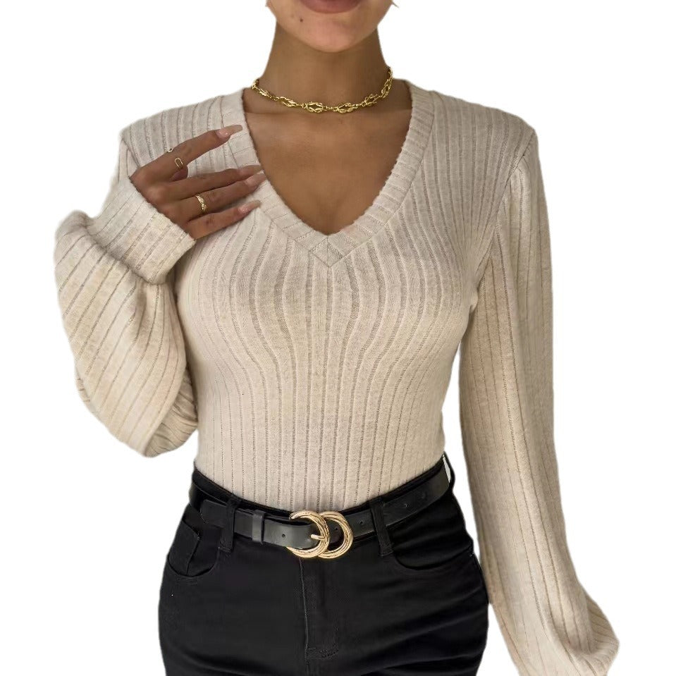 Style Brushed Sunken Stripe Lantern Sleeve Long Jumpsuits