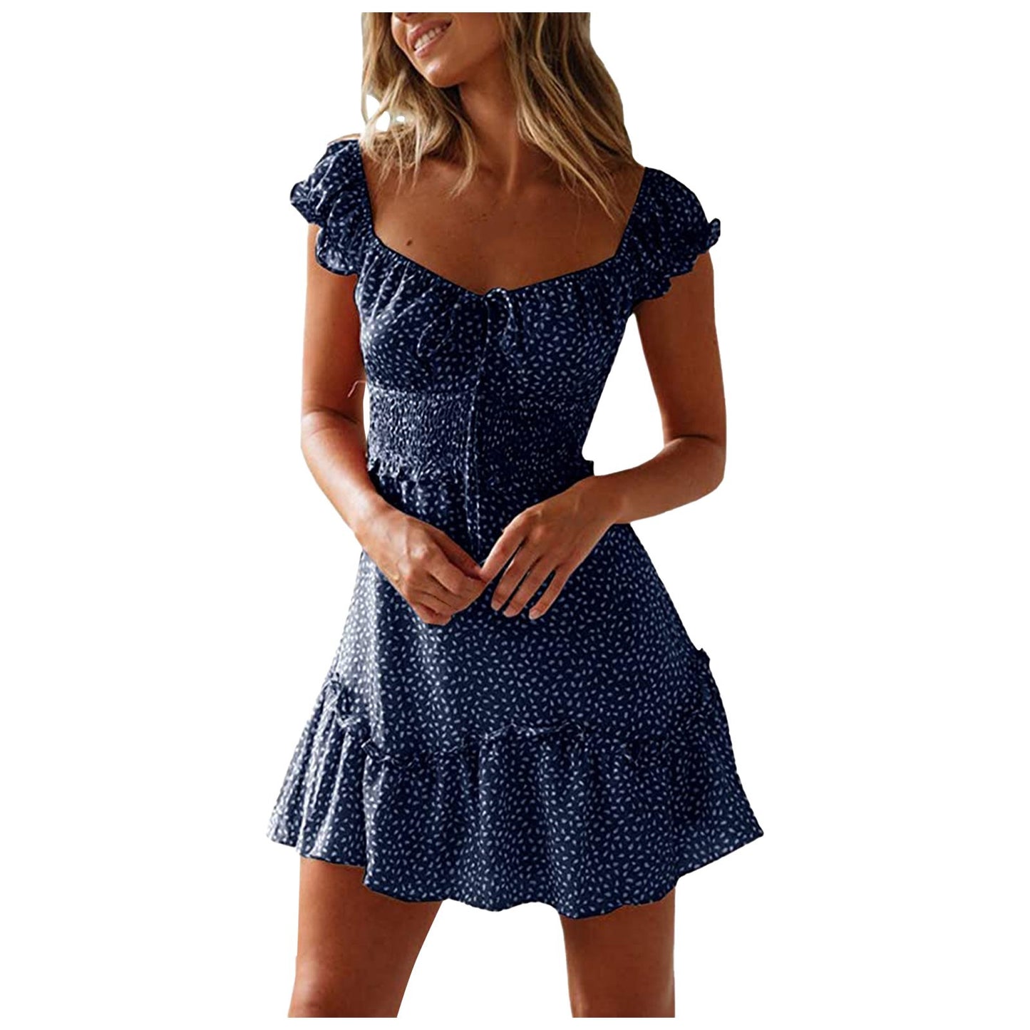 Floral Sleeve Printed Tied High Waist Dresses