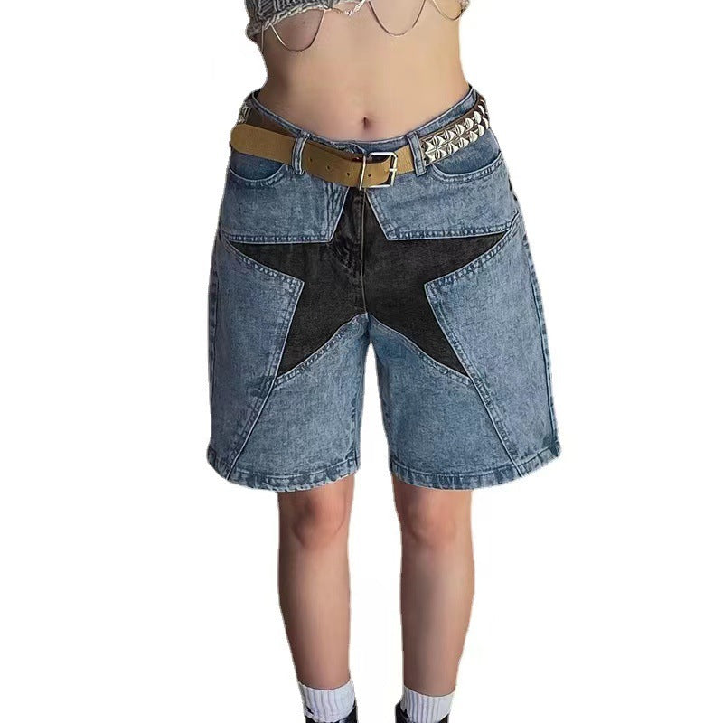Women's Loose Contrast Color Five-pointed Star Patch Jeans