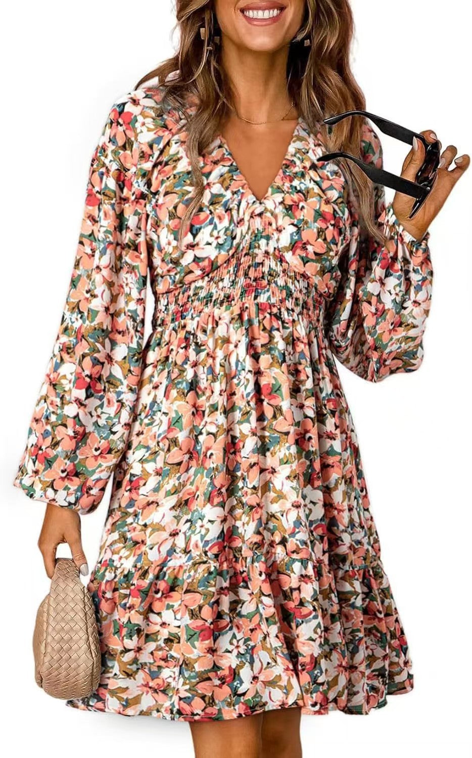 Sleeve Pleated Elastic Waist Casual Word Dresses