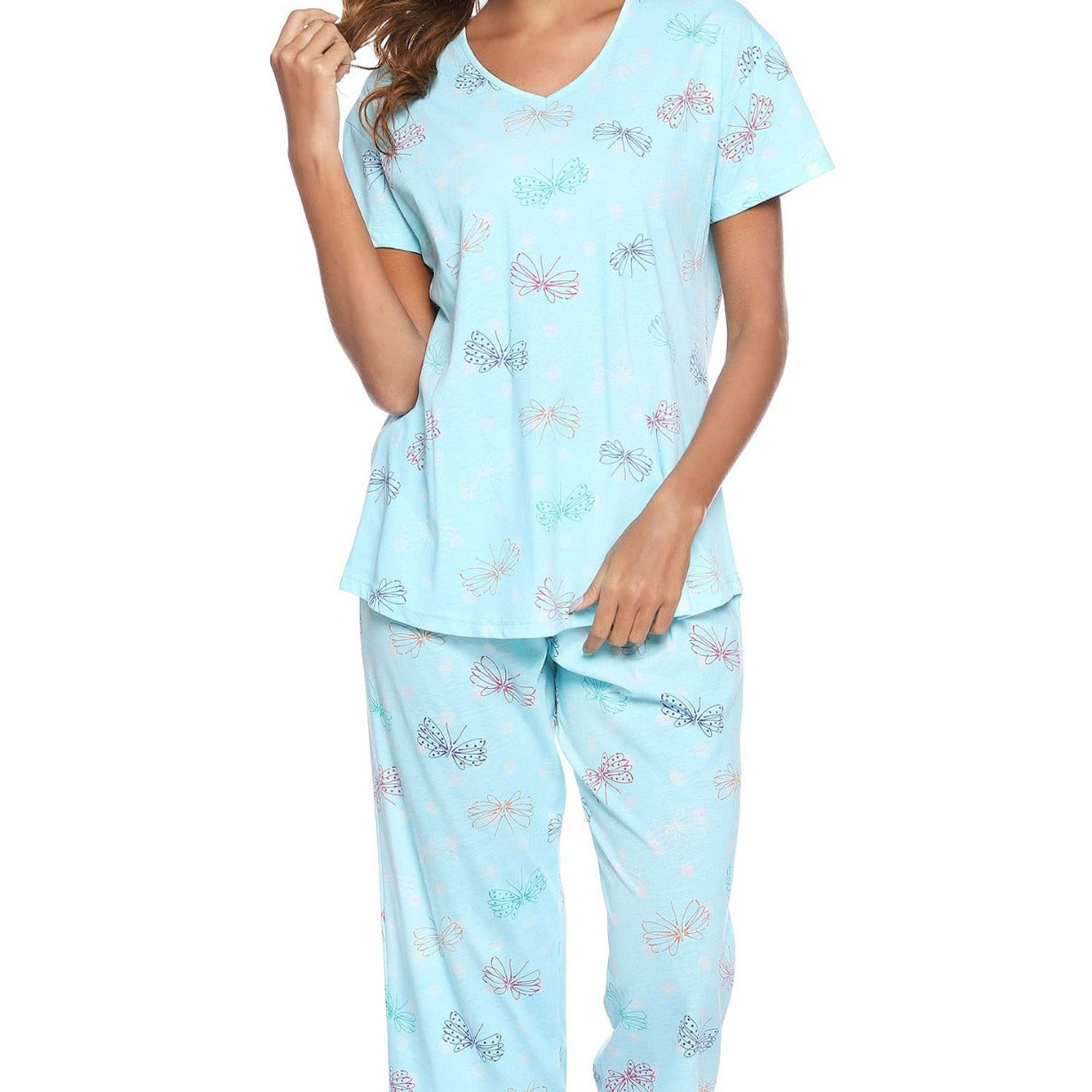 Women's Short-sleeved Cropped Knitted Cotton Home Wear Suits