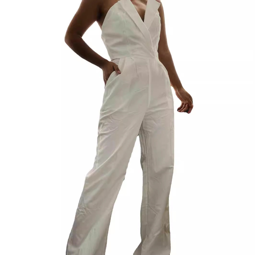 Chinese Long Style Slant Temperament Commute Jumpsuits