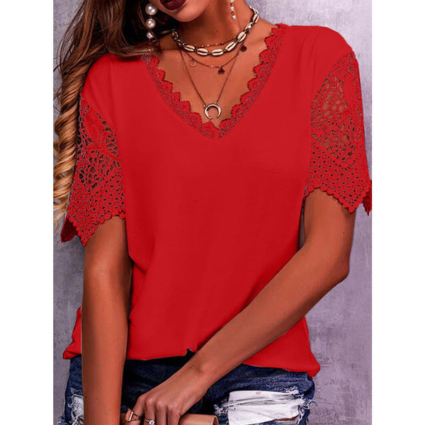 Women's T-shirt Popular Lace Stitching Loose Sleeve Shorts