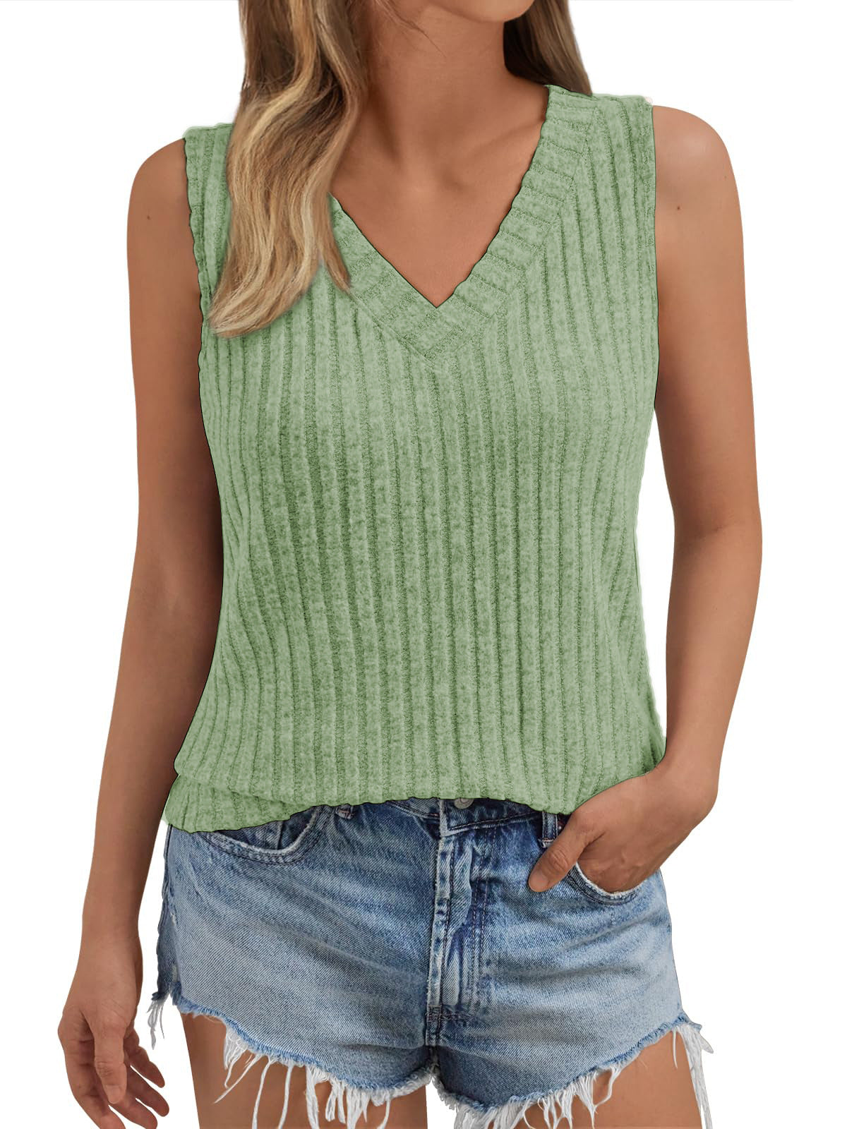 Women's Sleeveless Knitted Large Solid Color Rib Blouses