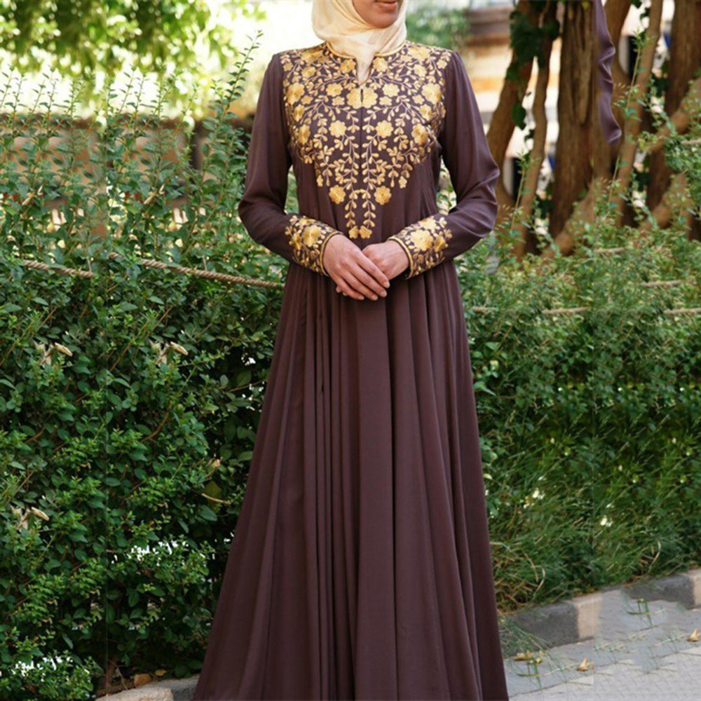 Muslim Simple Ethnic Print Fashion Robe Dresses