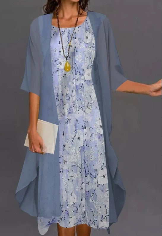 Summer Printed Long Sleeve Loose Two-piece Dresses