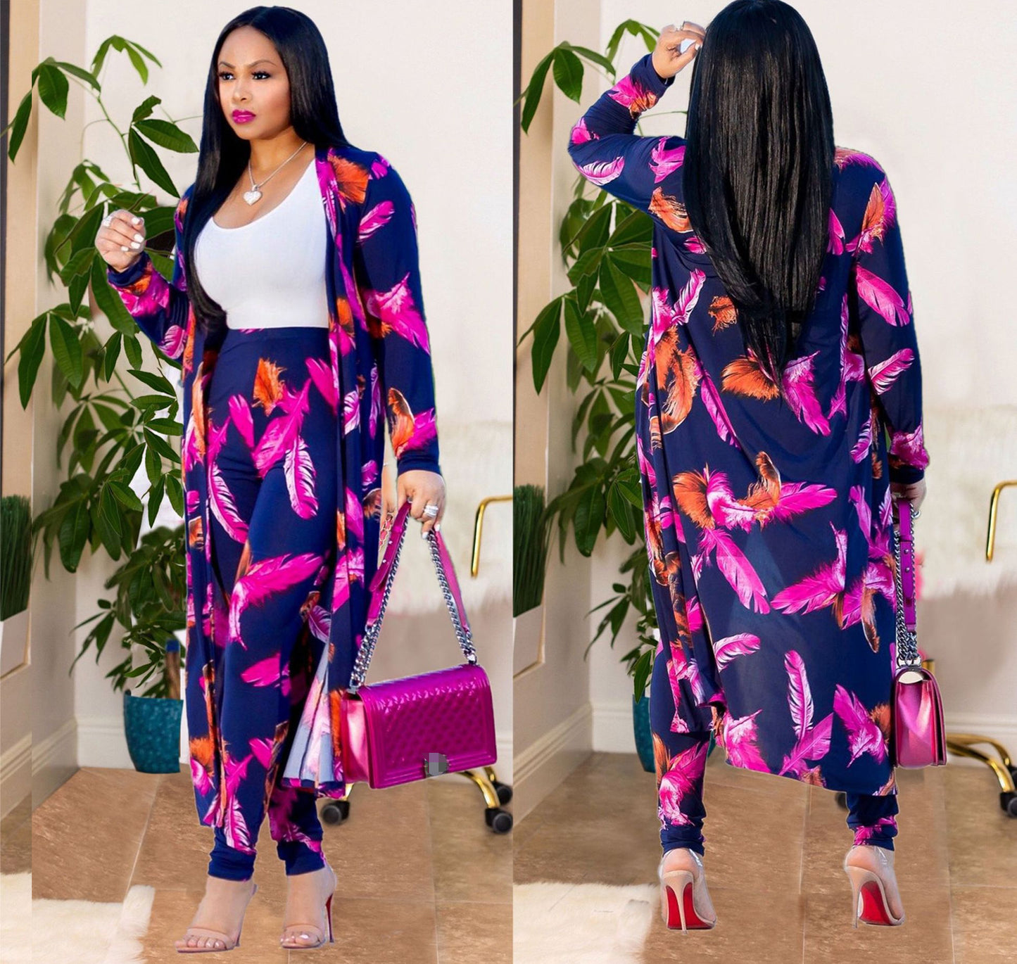 Sexy Print Long Sleeve Two-piece Set Suits