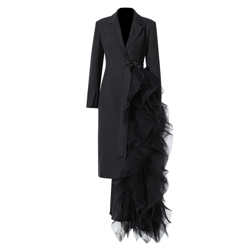 Asymmetric Business Dress Autumn Stitching Mesh Dresses