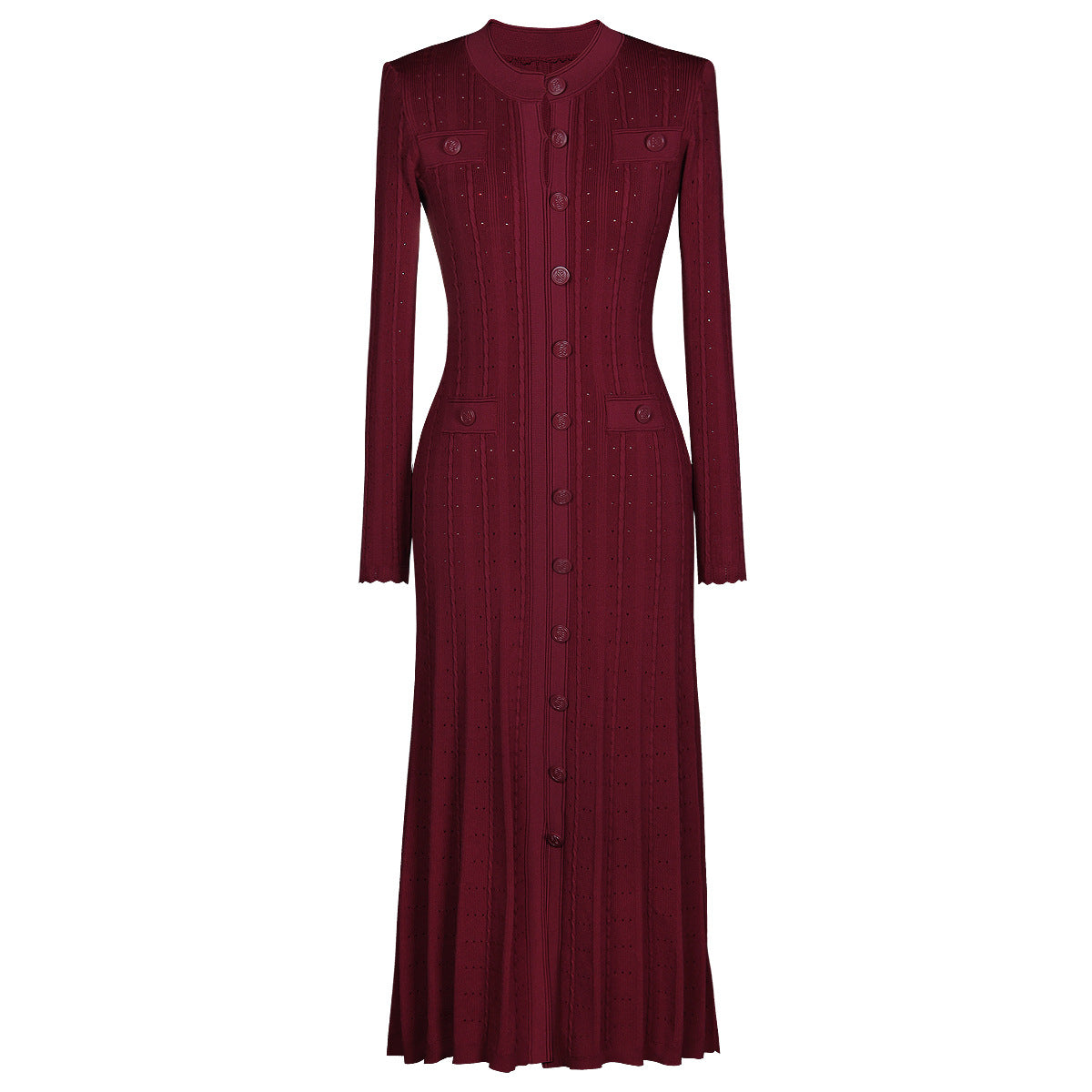 Women's Knitted Round Neck Slim Fit Slimming Long Dresses