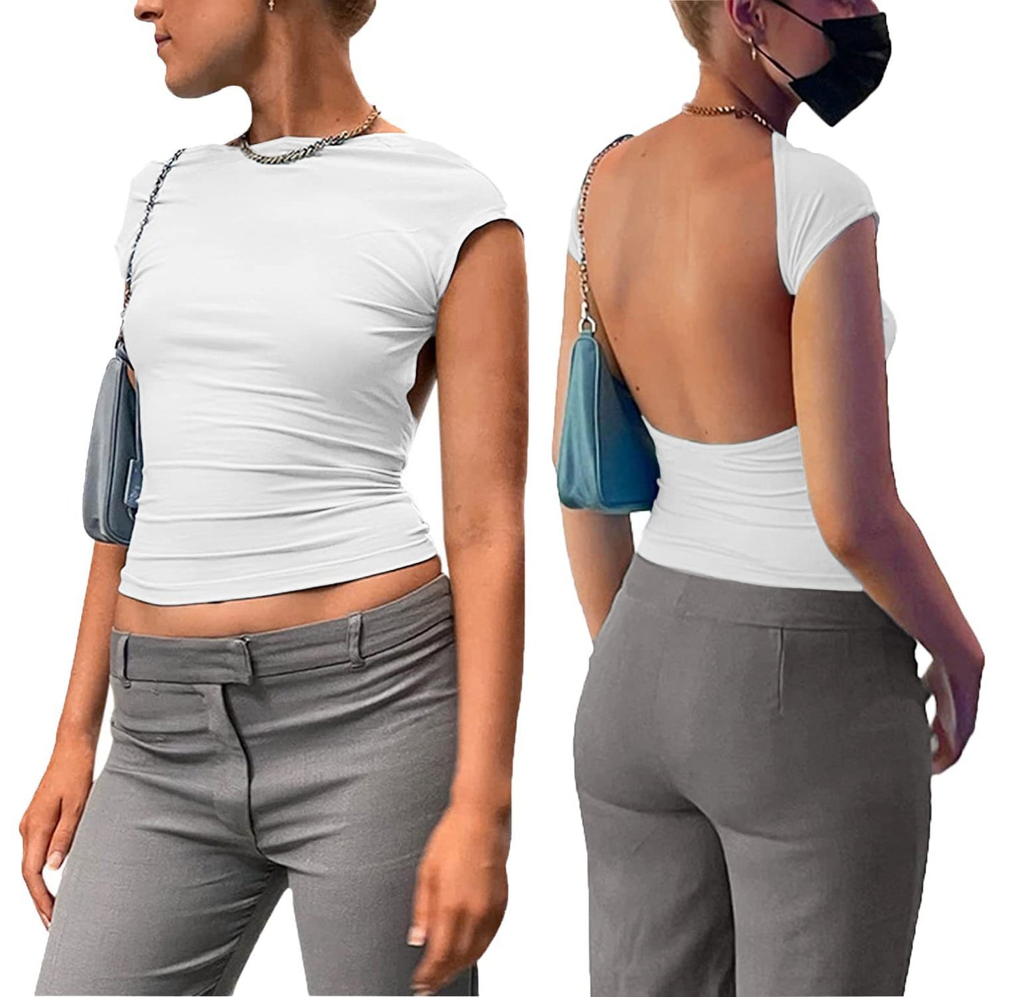 Women's Summer Hollow Backless Tight Sleeve Navel Blouses