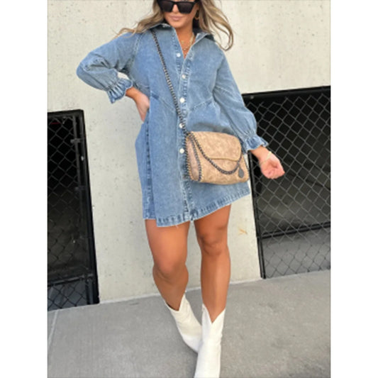 Shirt Denim Lantern Sleeve Loose Dress Skirts