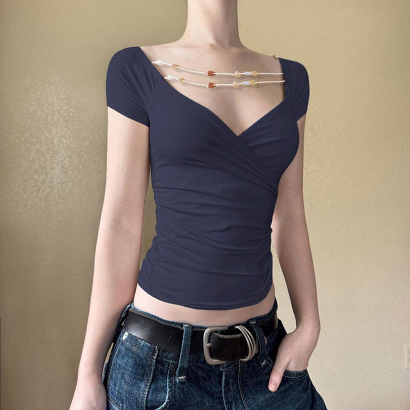 Pure Desire Style Beaded Design Sense Cross Hot Blouses