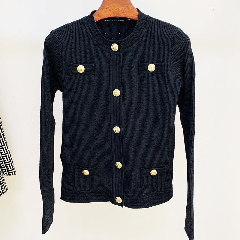 Women's Lion Button Slim Knit Pink Coats