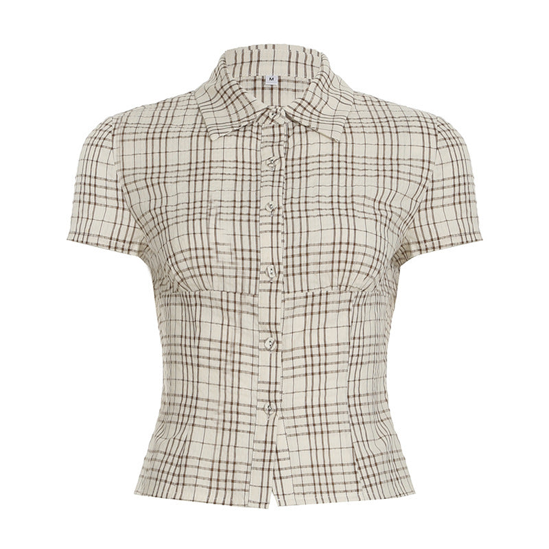 Women's Organ Pleated Solid Color Collar Short-sleeved Blouses