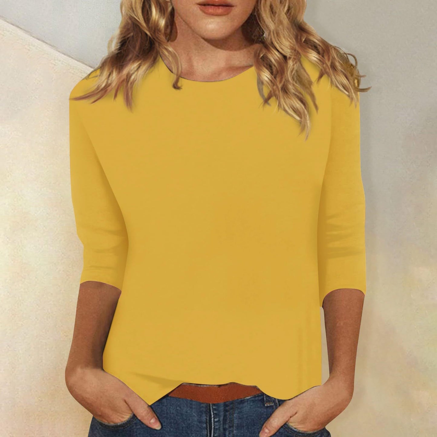 Women's Round Neck Sleeves Solid Color T-shirt Blouses