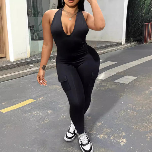 Women's Backless Halter Hip Lifting Sport With Jumpsuits