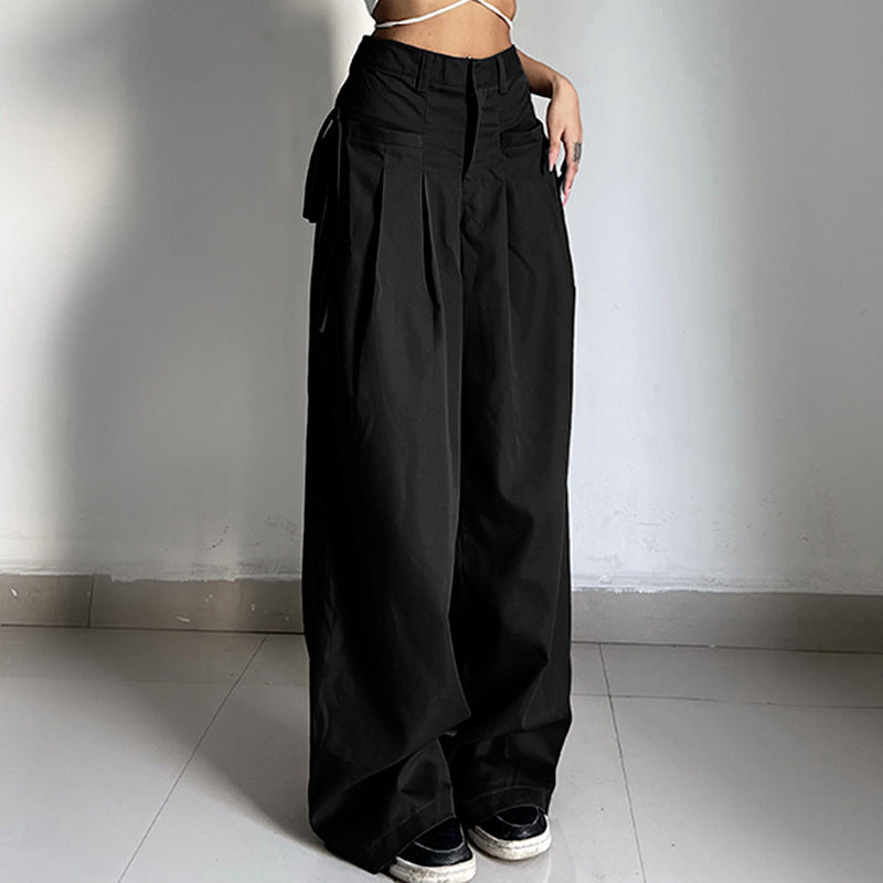 Style Fashion Retro Street Loose Low Waist Solid Pants