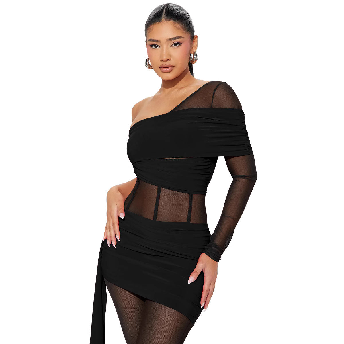 Sexy Solid Color Waist Tight Shoulder Jumpsuits