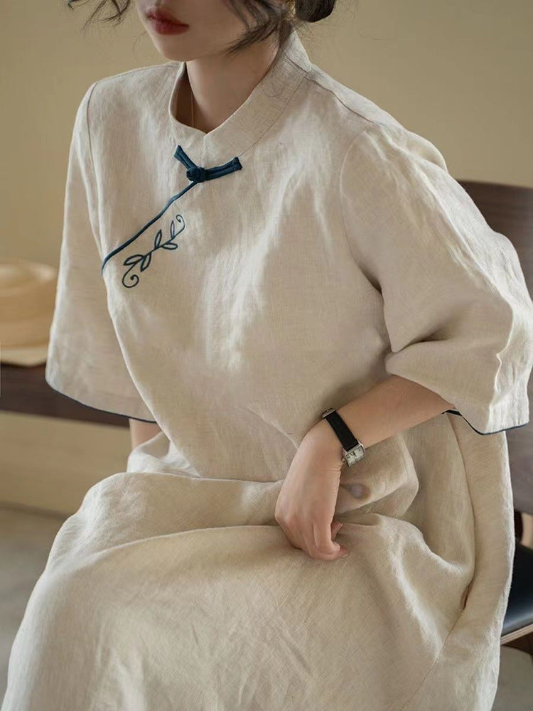 Loose Retro Embroidered Chinese Style Improved Cheongsam Dresses