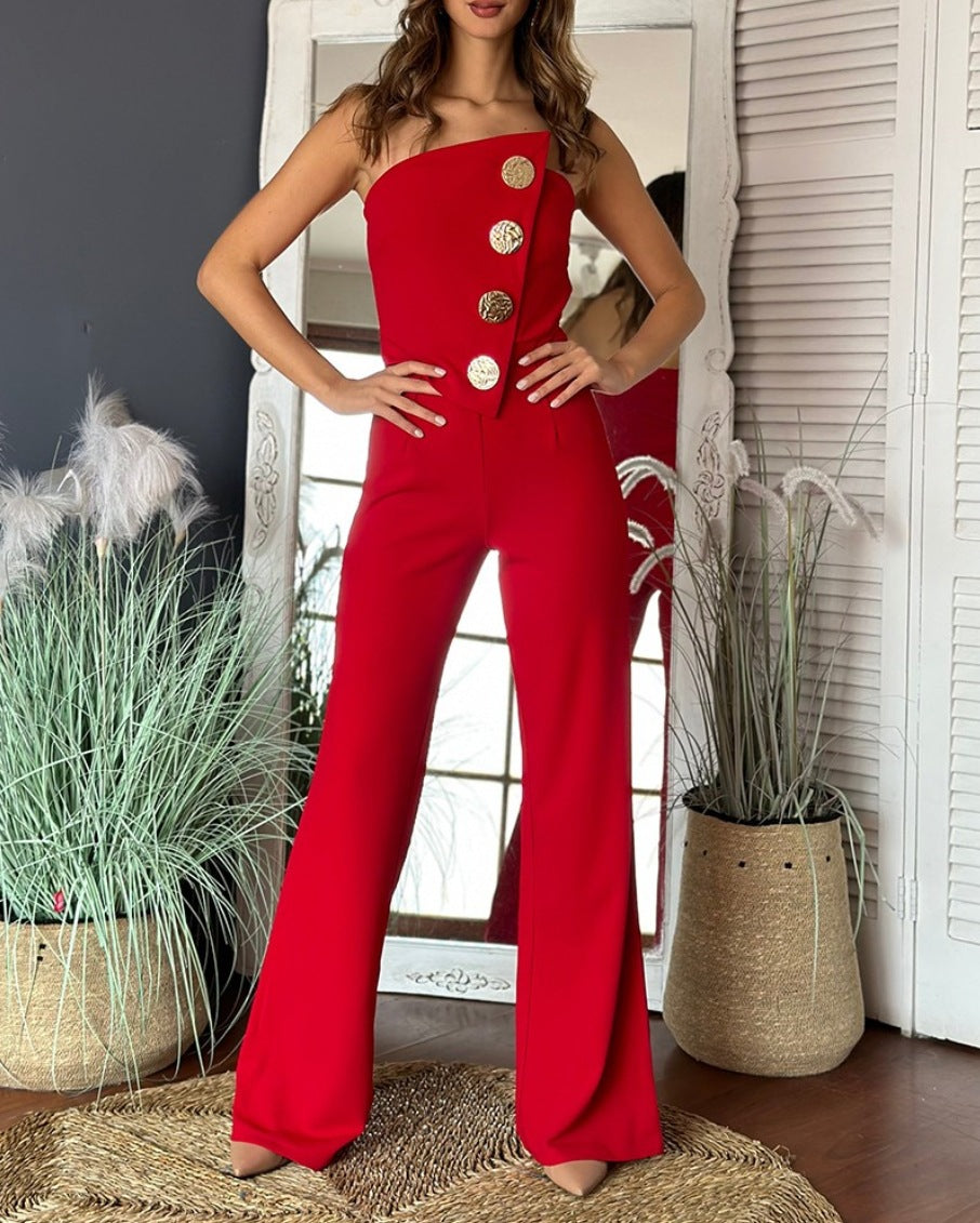 Women's Summer Sexy Tube Fastener Decoration Jumpsuits