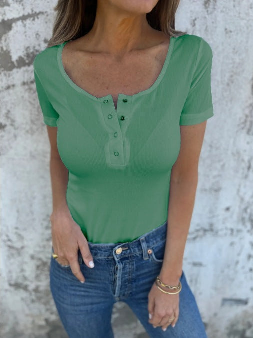 Women's Cool Summer Button Sleeve T-shirt Blouses