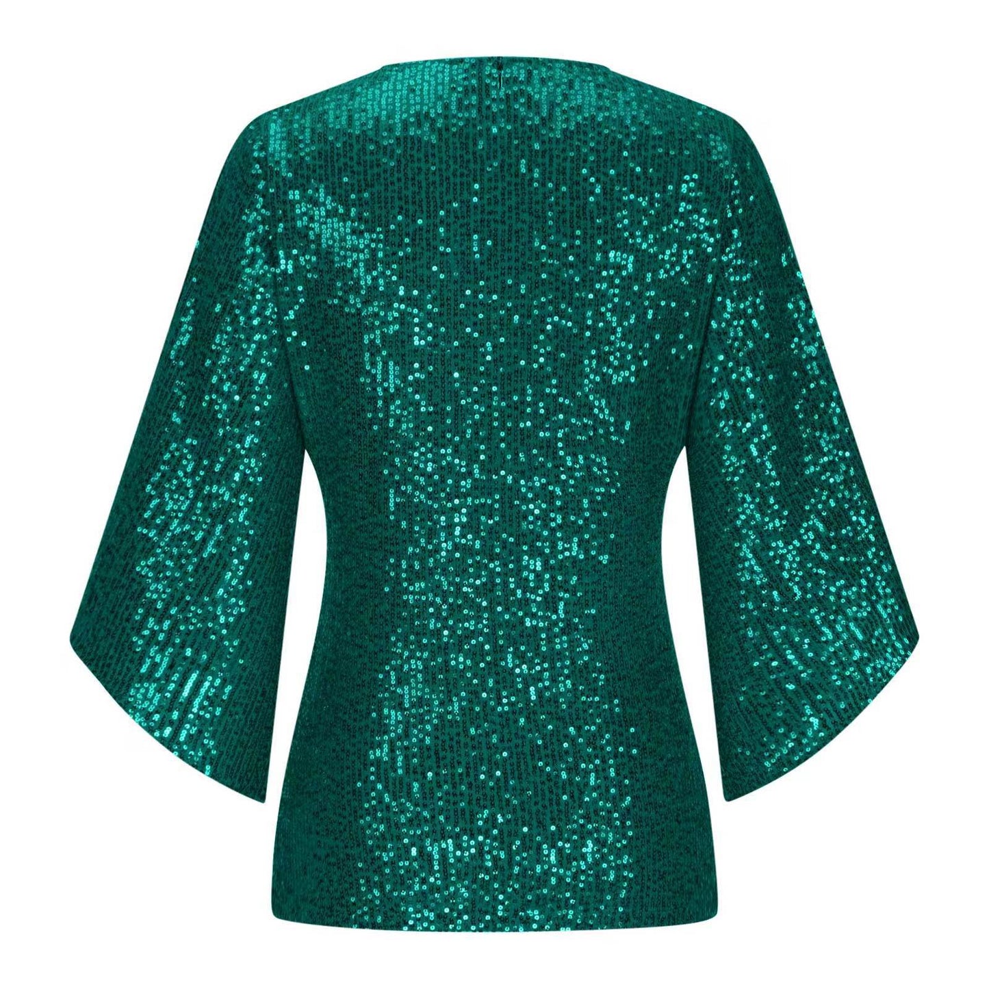 Women's Loose Mid-length Sequined T-shirt Short-sleeved Pullover Blouses