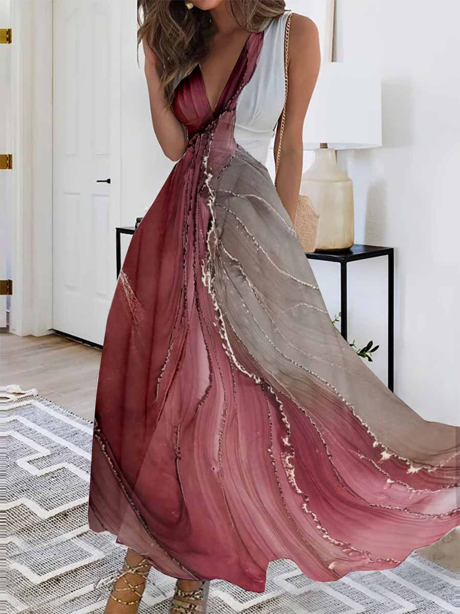 Women's Summer Lining High Waist Sleeveless Printed Dresses