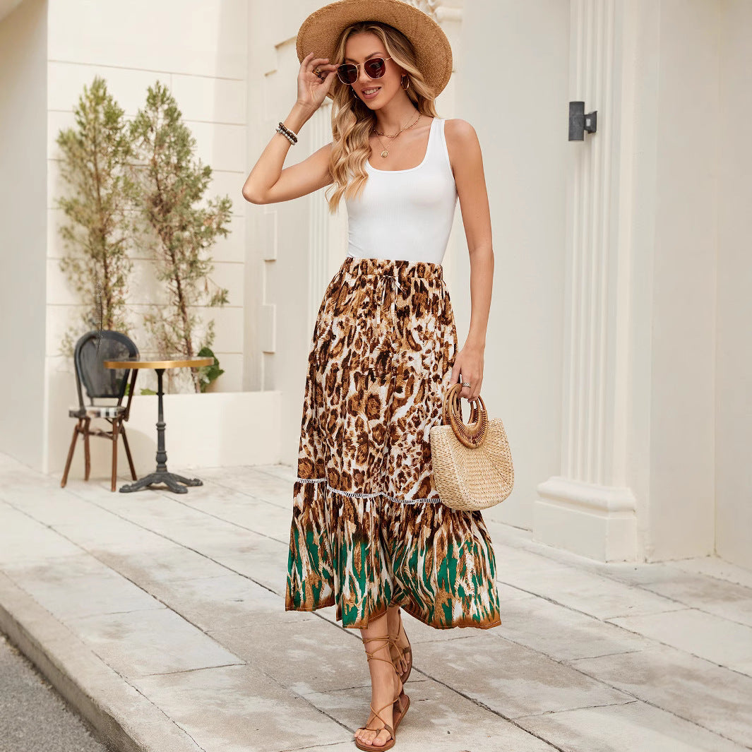 Women's Leopard Print Rayon Printed High Waist Beach Skirts
