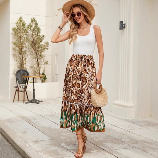 Women's Leopard Print Rayon Printed High Waist Beach Skirts