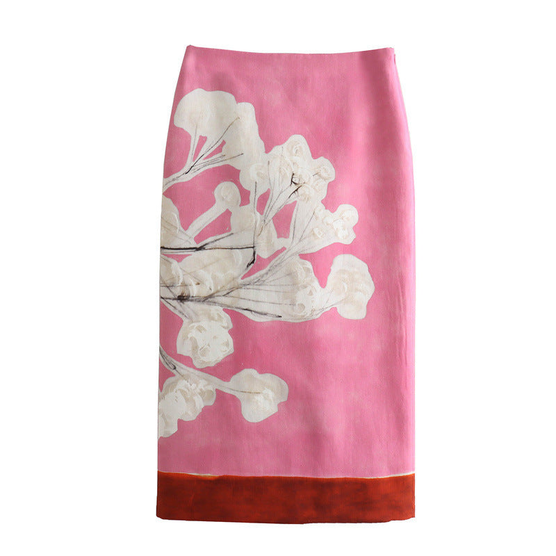 Women's Spring Fashionable Linen Blended Printed Skirts