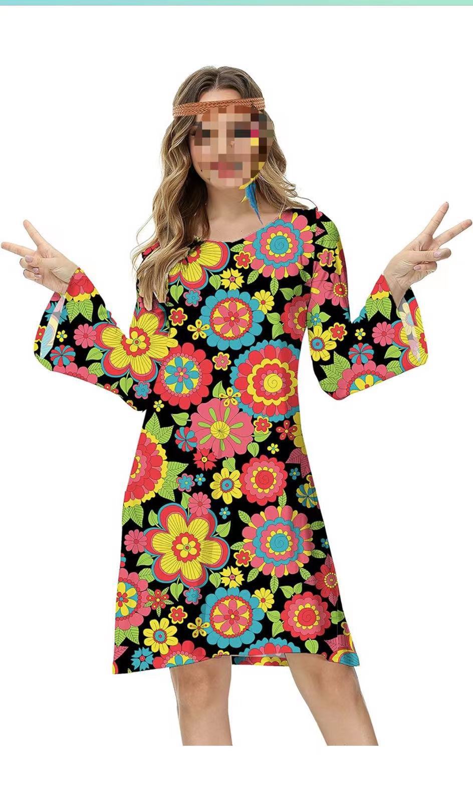 Slouchy Casual Hippies Disco Dress Halloween Blouses