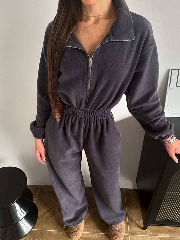 Women's Fashion Long Sleeve Casual Half Elastic Jumpsuits