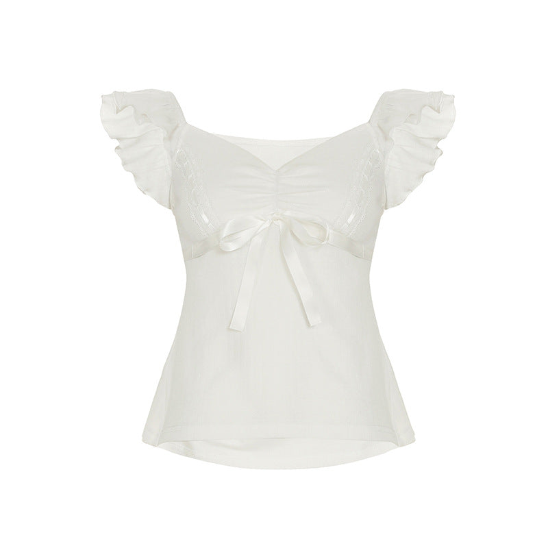 Women's Sweet Bowknot Flying Sleeve Outer Wear Color Sexy Vests