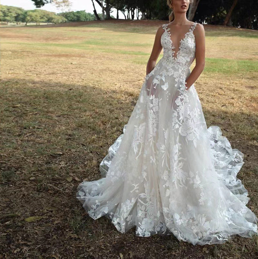 Women's Pettiskirt Lace Bridal Dress Sexy White Dresses