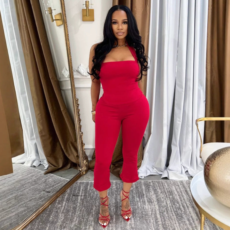 Women's Fashion Wear Backless Camisole Set Suits