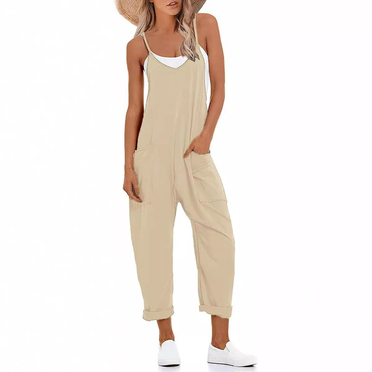 Women's Summer Large Pocket Overalls Loose Bodysuit Jumpsuits