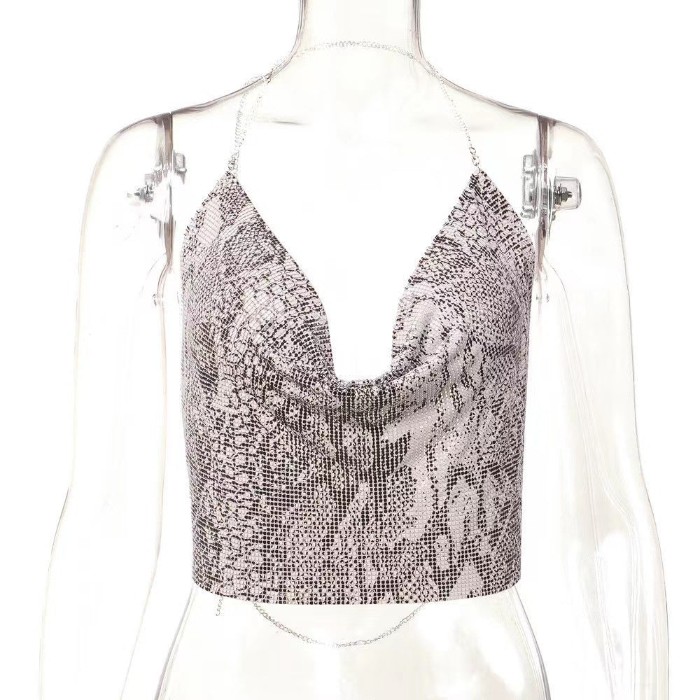 Sequined Sexy Deep V Swimsuit Backless Tops