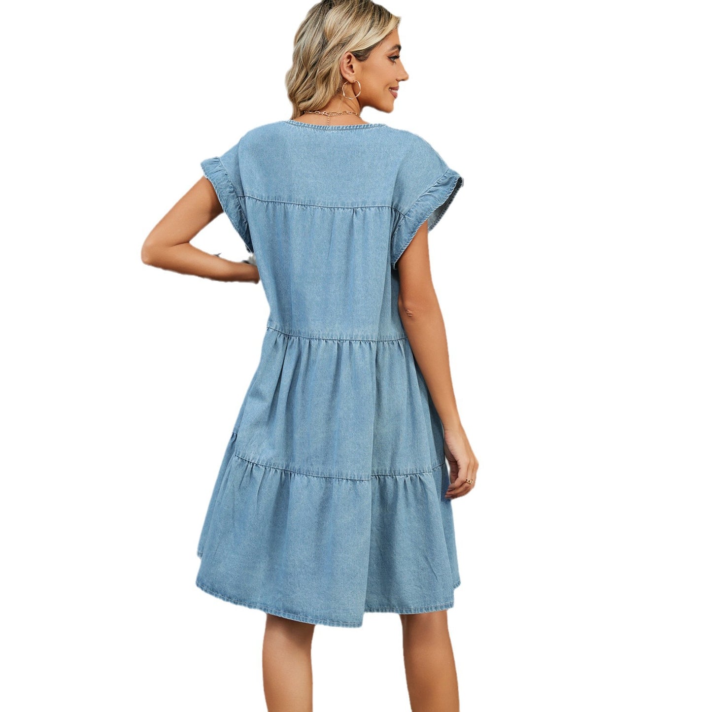 Women's Summer Solid Color Pullover Round Neck Denim Loose Casual Dress