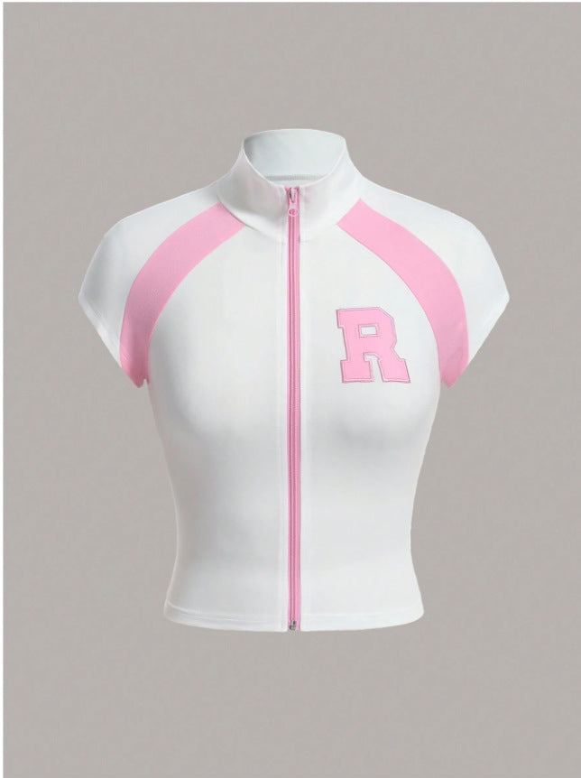 Women's Style Zipper Sleeveless T-shirt Summer Chic Pure Blouses