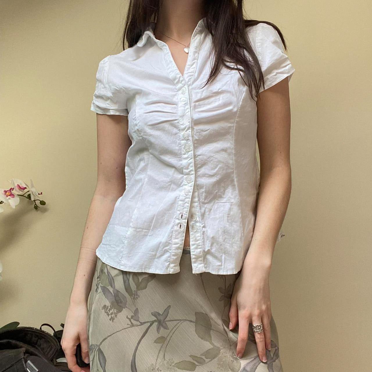 Women's Organ Pleated Solid Color Collar Short-sleeved Blouses