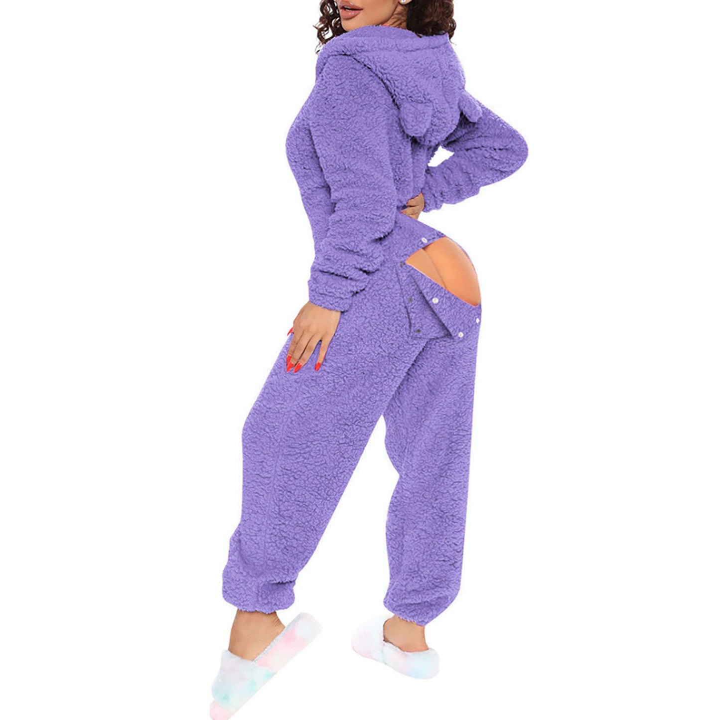 Women's One-piece Sexy Opening Long-sleeved Hooded Cute Jumpsuits