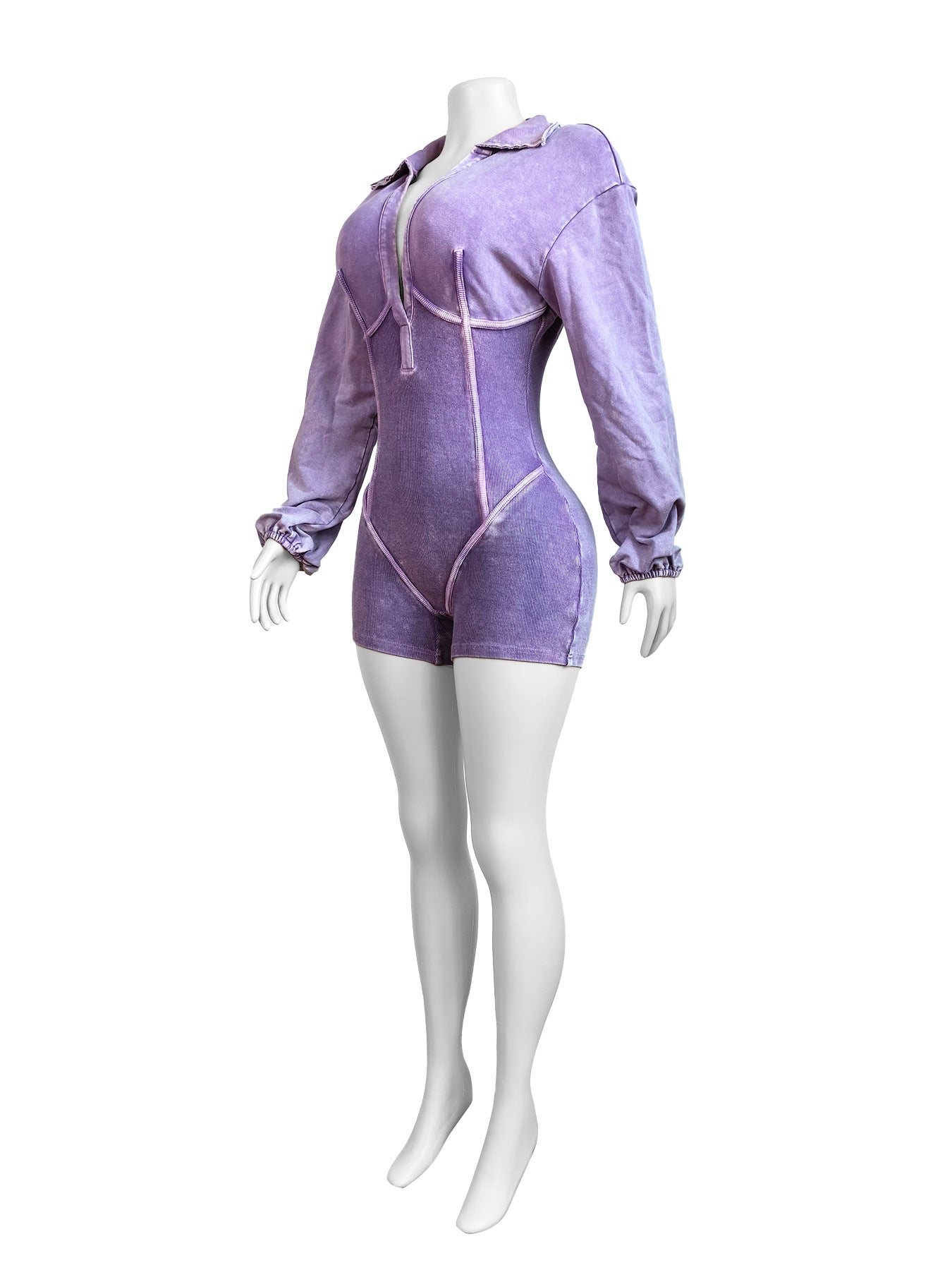Women's Classic Washed Old Lapel Deep V Neck Tight Jumpsuits
