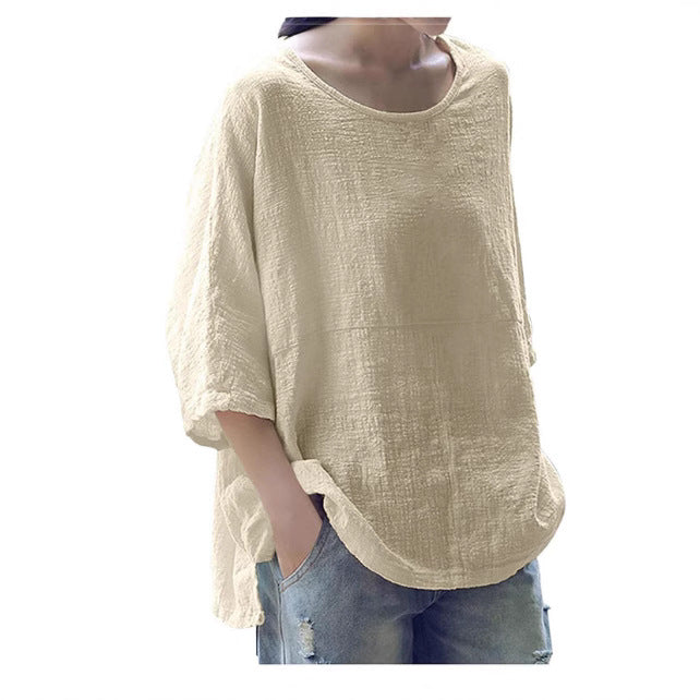 Women's Length Sleeve Pullover Loose Round Neck Blouses