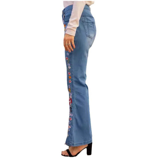 Women's Embroidered Slim Fit Slimming Washed Bell-bottom Jeans