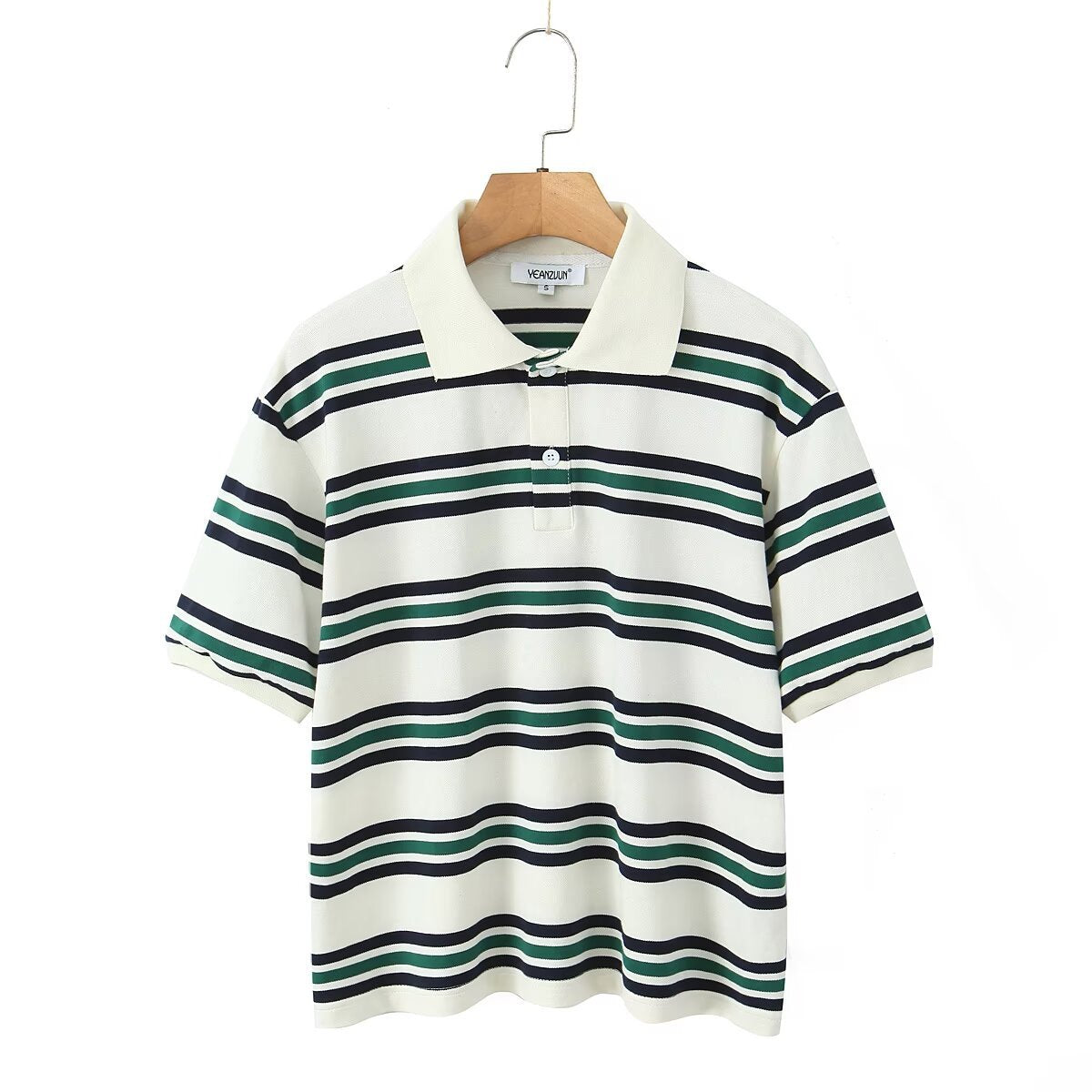 Women's Contrast Color Striped Shirt Collar Sleeve Blouses